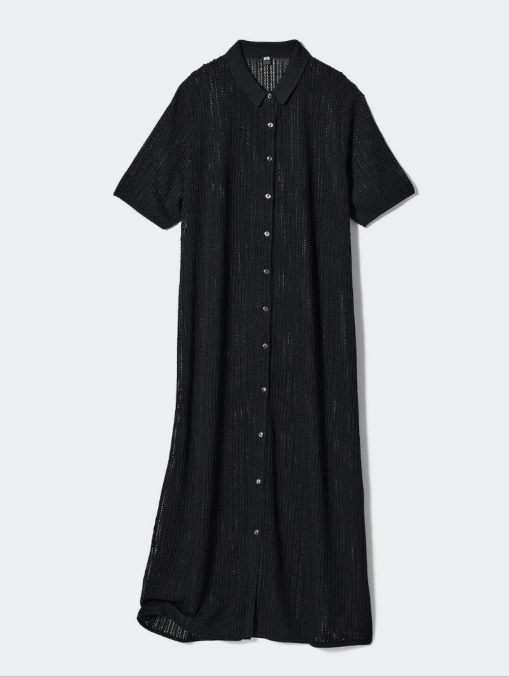 Uniqlo Lace Knit Black Button-Front Maxi Shirt Dress See Through XSmall New